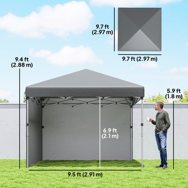 10' x 10' Pop Up Canopy Tent with Removable Sidewalls, Instant Shelter with Portable Roller Bag, 4 Sand Bags, Adjustable Height for Outdoor, Garden, Patio, Dark Grey