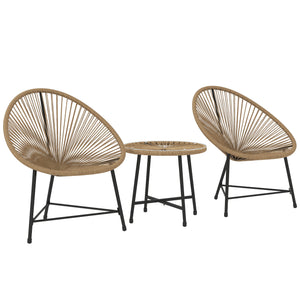 3 Pieces Rattan Bistro Set, Garden Bistro Set with Acapulco Chairs and Glass Top Table, Small Garden Furniture Set with Reinforced Metal Frame for Outdoor, Patio, Balcony, Natural