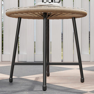 3 Pieces Rattan Bistro Set, Garden Bistro Set with Acapulco Chairs and Glass Top Table, Small Garden Furniture Set with Reinforced Metal Frame for Outdoor, Patio, Balcony, Natural