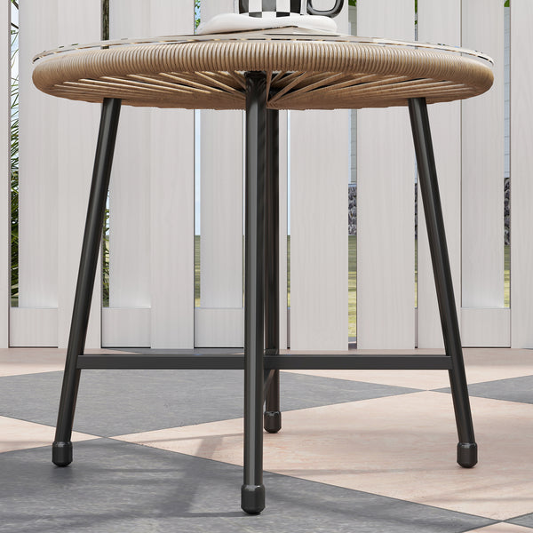 3 Pieces Rattan Bistro Set, Garden Bistro Set with Acapulco Chairs and Glass Top Table, Small Garden Furniture Set with Reinforced Metal Frame for Outdoor, Patio, Balcony, Natural