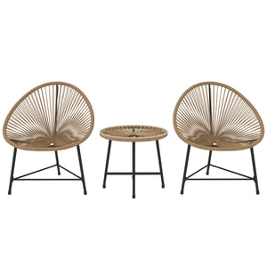 3 Pieces Rattan Bistro Set, Garden Bistro Set with Acapulco Chairs and Glass Top Table, Small Garden Furniture Set with Reinforced Metal Frame for Outdoor, Patio, Balcony, Natural