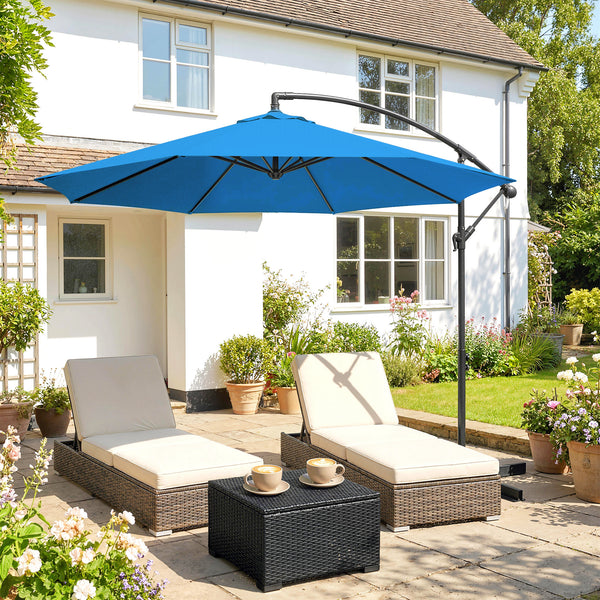 3 m Cantilever Parasol with Cross Base, Offset Outdoor Umbrella, Crank Handle, Hanging Sun Shade, Blue