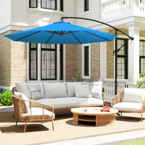 3 m Cantilever Parasol with Cross Base, Offset Outdoor Umbrella, Crank Handle, Hanging Sun Shade, Blue