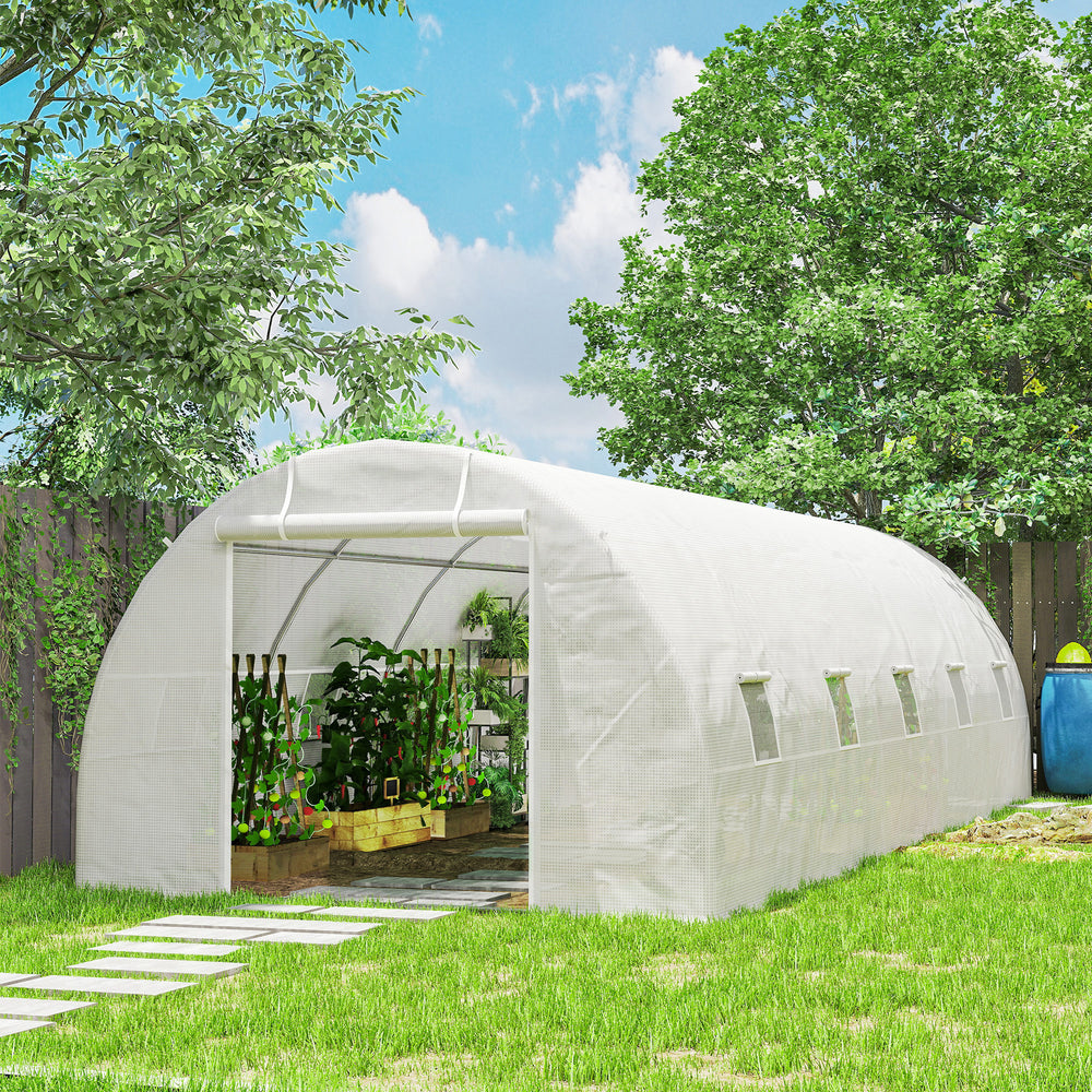 26' x 10' x 6.6' Large Walk in Tunnel Greenhouse Garden Plant Seed Green House Premium Steel Frame, White