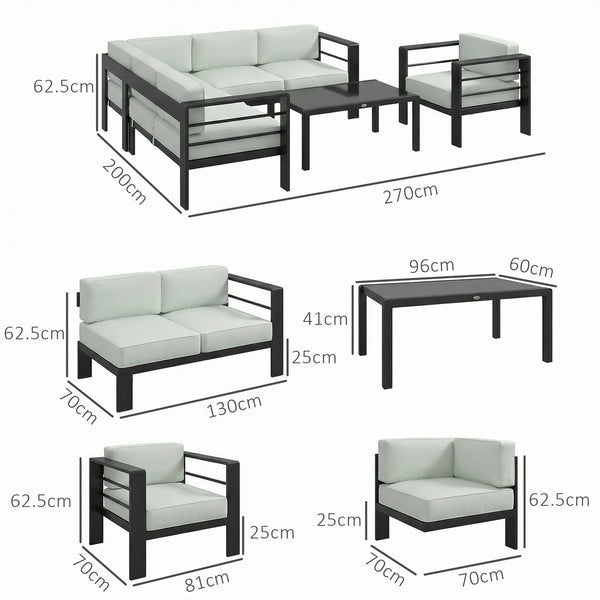 5-Piece Garden Corner Sofa Set with Cushions, 6 Seater Aluminium Garden Furniture Set with Glass Top Coffee Table, Patio Sectional Conservatory Furniture for Patio & Terrace, Light Grey