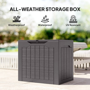 93L Plastic Garden Storage Box, Outdoor Storage Box with Handles, Waterproof Outdoor Storage Container for Garden Tools and Accessories, Brown