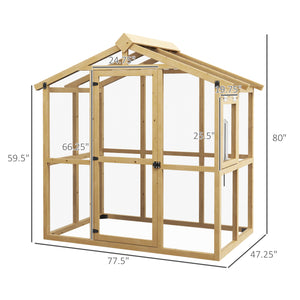 Outsunny 6.5' x 4' x 6.7' Walk-in Polycarbonate Greenhouse with Automatic Temperature Window and Lockable Door, Plant Gardening Hobby Green House with Fir Wood Frame for Backyard