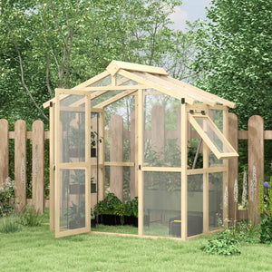 Outsunny 6.5' x 4' x 6.7' Walk-in Polycarbonate Greenhouse with Automatic Temperature Window and Lockable Door, Plant Gardening Hobby Green House with Fir Wood Frame for Backyard