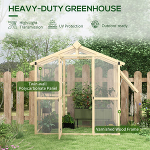 Outsunny 6.5' x 4' x 6.7' Walk-in Polycarbonate Greenhouse with Automatic Temperature Window and Lockable Door, Plant Gardening Hobby Green House with Fir Wood Frame for Backyard