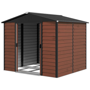 8' x 7' Outdoor Storage Shed, Easy to Assemble, Upgraded Galvanized Metal Garden Shed with Lockable Doors, Floor Frame and Gloves for Backyard, Lawn, Patio, Teak