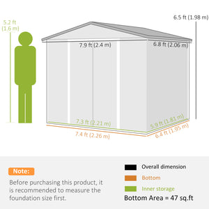 8' x 7' Outdoor Storage Shed, Easy to Assemble, Upgraded Galvanized Metal Garden Shed with Lockable Doors, Floor Frame and Gloves for Backyard, Lawn, Patio, Teak