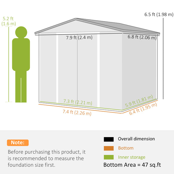 8' x 7' Outdoor Storage Shed, Easy to Assemble, Upgraded Galvanized Metal Garden Shed with Lockable Doors, Floor Frame and Gloves for Backyard, Lawn, Patio, Teak