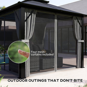 3 x 3(m) Hardtop Gazebo Canopy with UPF30+ Double Polycarbonate Roof, Aluminium Frame Garden Gazebo Permanent Pavilion with Mosquito Netting and Curtains for Patio, Deck, Grey