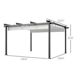 Outsunny 13' x 13' Retractable Pergola Canopy with Stronger Aluminum Frame, Outdoor Pergola Sun Shade Shelter for Garden, Patio, Backyard, Deck, White