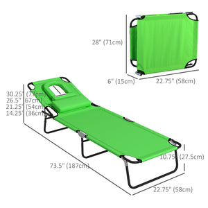 2PCS Adjustable Outdoor Lounge Chair, Garden Folding Chaise Lounge with Face Hole Reclining Tanning Chair Seat, Folding Camping Beach Lounging Bed w/ Head Support, Green
