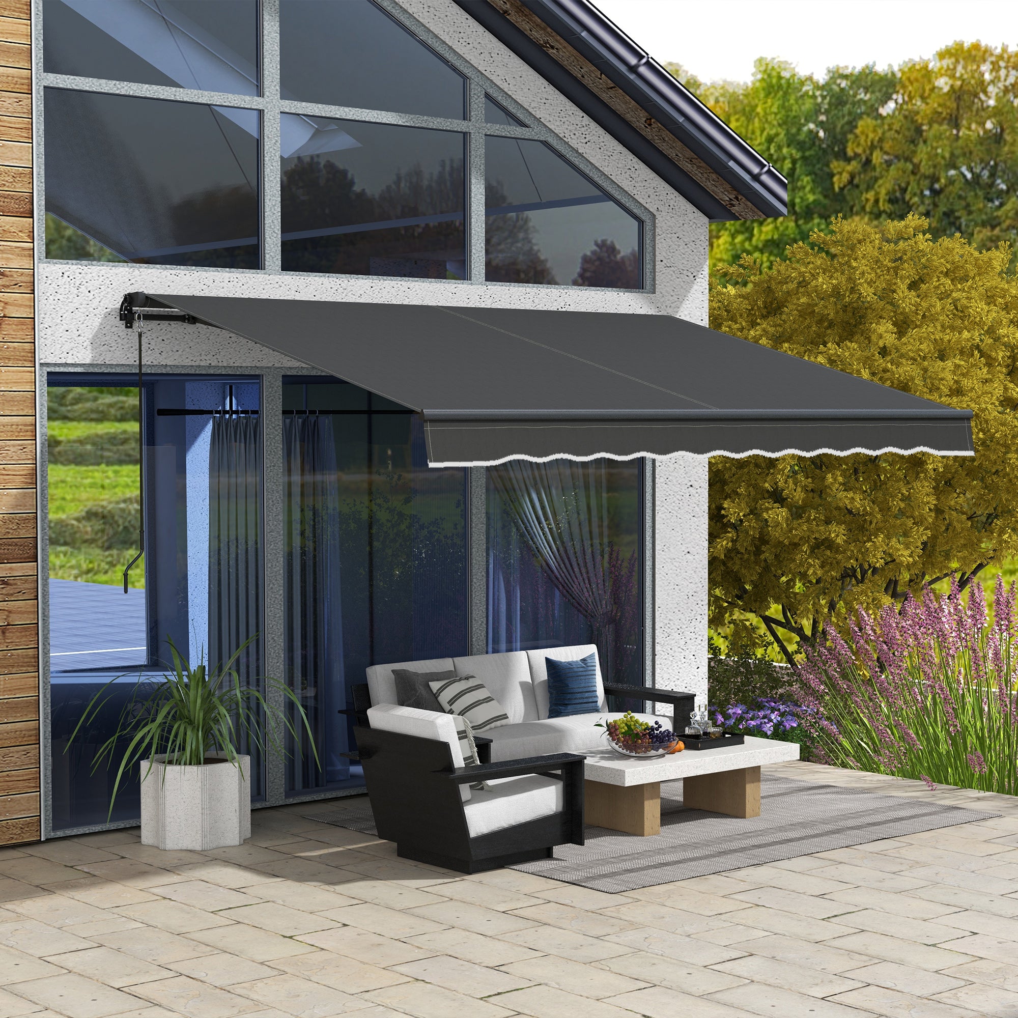 sunshade markise Outsunny 12' x 10' Retractable Awning, 280gsm UV Resistant Sunshade Shelter for Deck, Balcony, Yard, Dark Gray