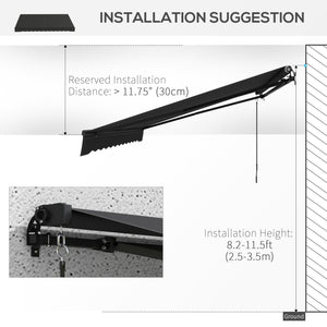 Outsunny 12' x 10' Retractable Awning, Patio Awning Sunshade Shelter with Manual Crank Handle, 280gsm UV Resistant Fabric and Aluminum Frame for Deck, Balcony, Yard, Dark Gray