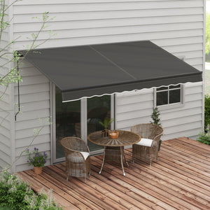 Outsunny 12' x 10' Retractable Awning, Patio Awning Sunshade Shelter with Manual Crank Handle, 280gsm UV Resistant Fabric and Aluminum Frame for Deck, Balcony, Yard, Dark Gray