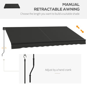 Outsunny 12' x 10' Retractable Awning, Patio Awning Sunshade Shelter with Manual Crank Handle, 280gsm UV Resistant Fabric and Aluminum Frame for Deck, Balcony, Yard, Dark Gray