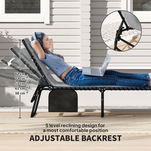 Folding Sun Loungers Set of 2, Recliner Garden Chairs with Quick Drying Pad Headrest Side Pocket, Garden Sun Loungers for Beach Pool, Charcoal Grey