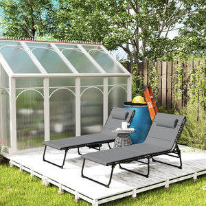 Folding Sun Loungers Set of 2, Recliner Garden Chairs with Quick Drying Pad Headrest Side Pocket, Garden Sun Loungers for Beach Pool, Charcoal Grey