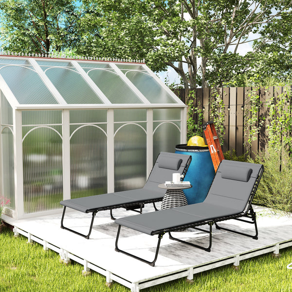 Folding Sun Loungers Set of 2, Recliner Garden Chairs with Quick Drying Pad Headrest Side Pocket, Garden Sun Loungers for Beach Pool, Charcoal Grey