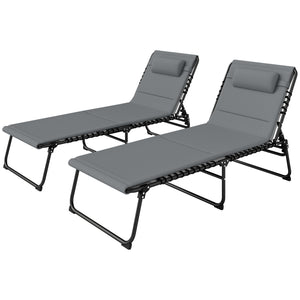 Folding Sun Loungers Set of 2, Recliner Garden Chairs with Quick Drying Pad Headrest Side Pocket, Garden Sun Loungers for Beach Pool, Charcoal Grey