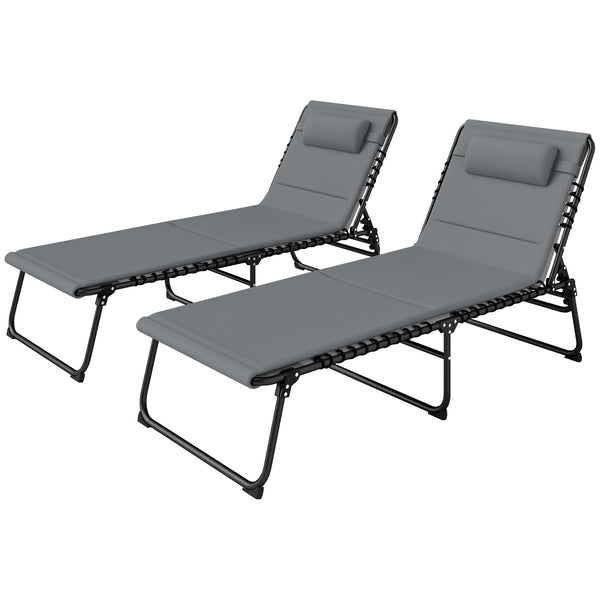 Folding Sun Loungers Set of 2, Recliner Garden Chairs with Quick Drying Pad Headrest Side Pocket, Garden Sun Loungers for Beach Pool, Charcoal Grey