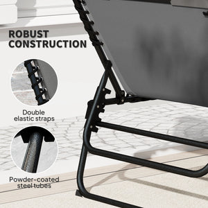 Folding Sun Loungers Set of 2, Recliner Garden Chairs with Quick Drying Pad Headrest Side Pocket, Garden Sun Loungers for Beach Pool, Charcoal Grey