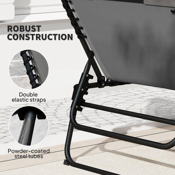 Folding Sun Loungers Set of 2, Recliner Garden Chairs with Quick Drying Pad Headrest Side Pocket, Garden Sun Loungers for Beach Pool, Charcoal Grey