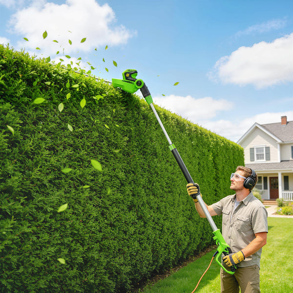 2.6m Corded Extendable Hedge Trimmer with 90° Adjustable Head, 450W Telescopic Electric Hedge Cutter Long Reach with 51cm Dual Action Blades, Shoulder Strap, 10m Cable for Branches, Shrubs