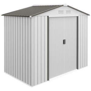 Outsunny 7' x 4' Outdoor Storage Shed, Garden Tool Metal Shed with Foundation Kit, Double Lockable Door, Air Vents and Sloping Roof, for Backyard, Patio, Lawn, White