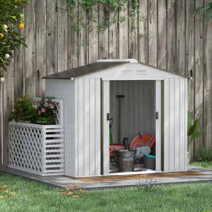 Outsunny 7' x 4' Outdoor Storage Shed, Garden Tool Metal Shed with Foundation Kit, Double Lockable Door, Air Vents and Sloping Roof, for Backyard, Patio, Lawn, White