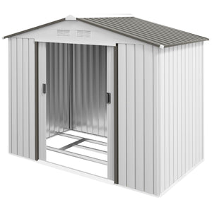 Outsunny 7' x 4' Outdoor Storage Shed, Garden Tool Metal Shed with Foundation Kit, Double Lockable Door, Air Vents and Sloping Roof, for Backyard, Patio, Lawn, White