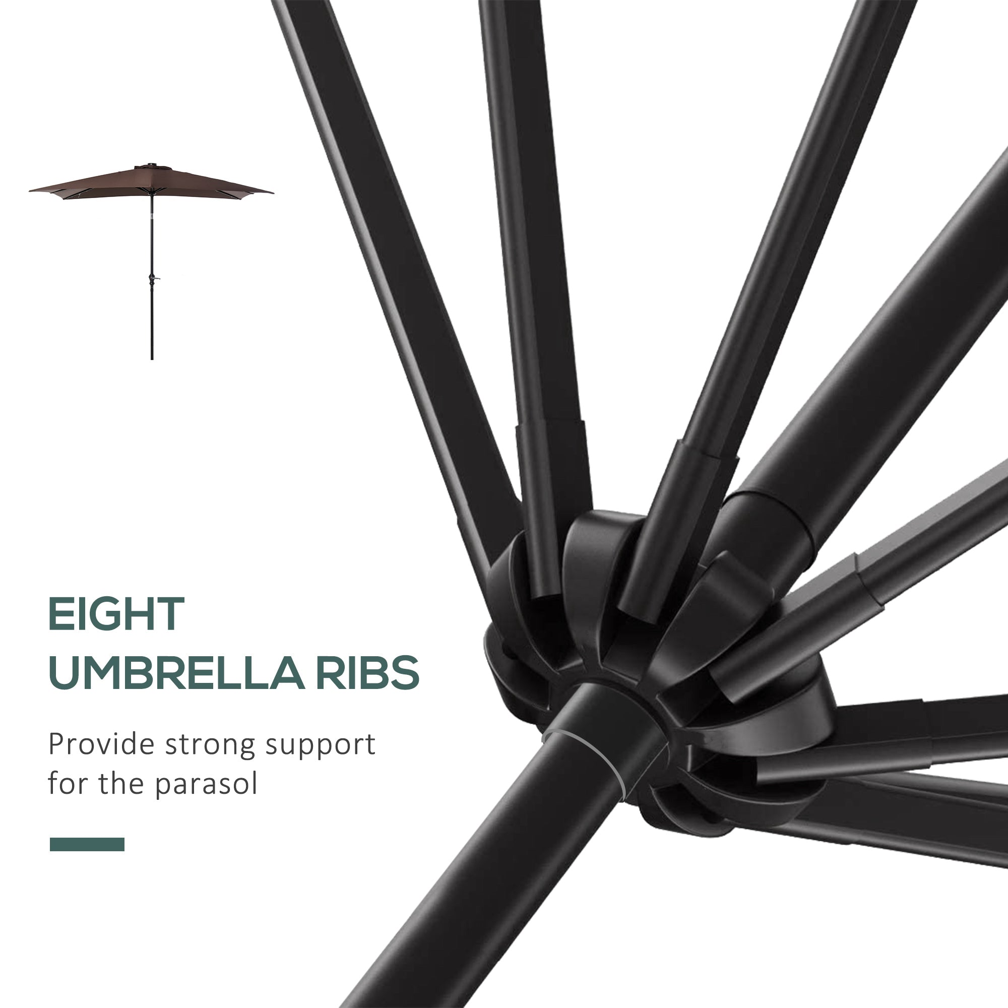 9x7 patio umbrella Outsunny 9' x 7' Patio Umbrella Outdoor Table Market Umbrella with Crank, Solar LED Lights, 45° Tilt, Push-Button Operation, for Deck, Pool, Brown