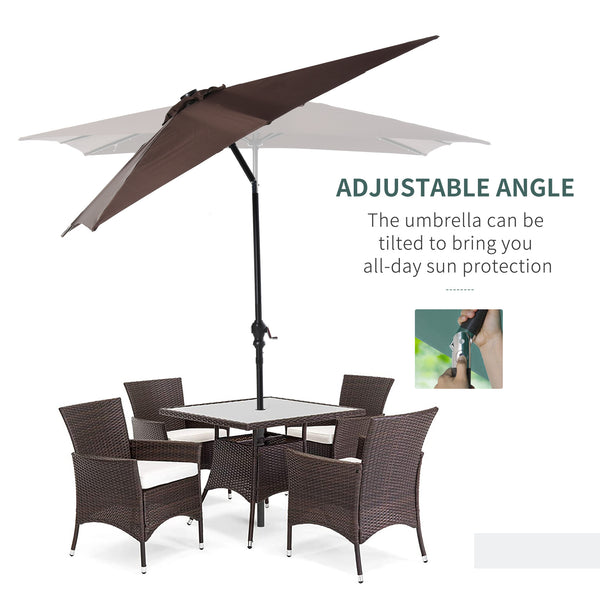 Outsunny 9' x 7' Solar Umbrella, LED Lighted Patio Umbrella for Table or Base with Tilt & Crank, Outdoor Umbrella for Garden, Deck, Backyard, Pool, Beach, Brown