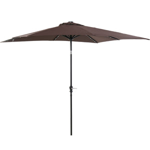 Outsunny 9' x 7' Solar Umbrella, LED Lighted Patio Umbrella for Table or Base with Tilt & Crank, Outdoor Umbrella for Garden, Deck, Backyard, Pool, Beach, Brown