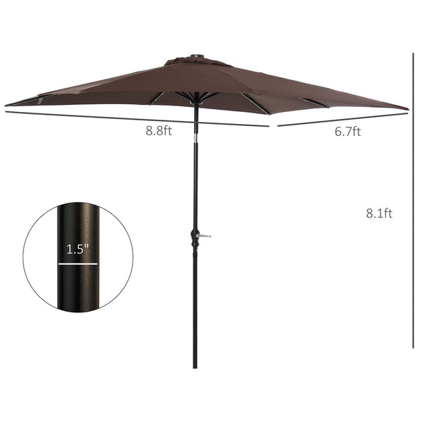 Outsunny 9' x 7' Solar Umbrella, LED Lighted Patio Umbrella for Table or Base with Tilt & Crank, Outdoor Umbrella for Garden, Deck, Backyard, Pool, Beach, Brown