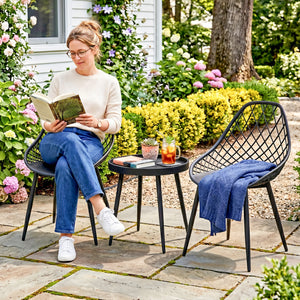 3-Piece Outdoor Bistro Set with 2 Chairs and Round Table, Weather-Resistant Metal Frame, Modern Patio Furniture for Garden, Balcony, Porch, Black