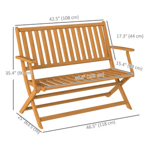 Outdoor Bench, 46.5 inches Foldable Acacia Wood Loveseat with Backrest and Armrests, 705 lbs. Weight Capacity Garden Bench for Outdoors, Patio, Porch, Park, Teak