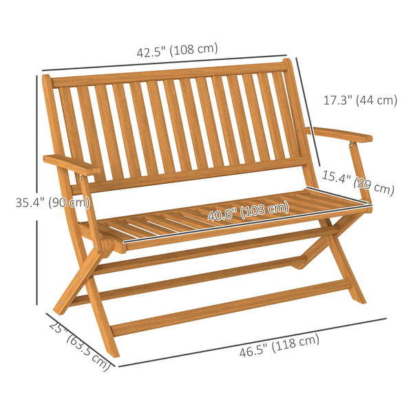Outdoor Bench, 46.5 inches Foldable Acacia Wood Loveseat with Backrest and Armrests, 705 lbs. Weight Capacity Garden Bench for Outdoors, Patio, Porch, Park, Teak