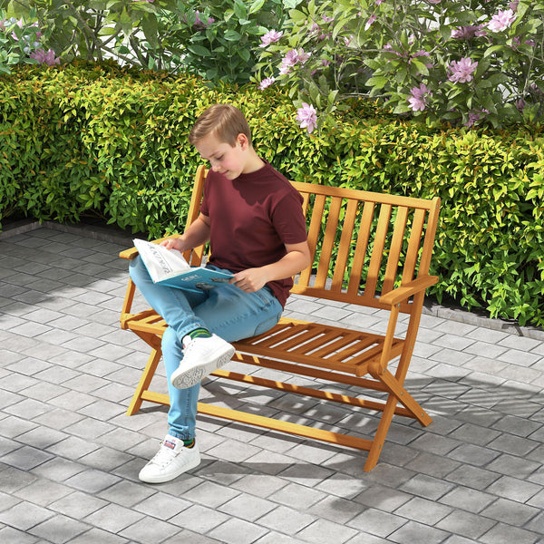 Outdoor Bench, 46.5 inches Foldable Acacia Wood Loveseat with Backrest and Armrests, 705 lbs. Weight Capacity Garden Bench for Outdoors, Patio, Porch, Park, Teak
