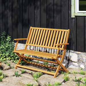 Outdoor Bench, 46.5 inches Foldable Acacia Wood Loveseat with Backrest and Armrests, 705 lbs. Weight Capacity Garden Bench for Outdoors, Patio, Porch, Park, Teak