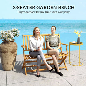 Outdoor Bench, 46.5 inches Foldable Acacia Wood Loveseat with Backrest and Armrests, 705 lbs. Weight Capacity Garden Bench for Outdoors, Patio, Porch, Park, Teak
