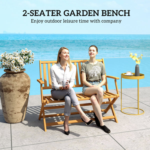 Outdoor Bench, 46.5 inches Foldable Acacia Wood Loveseat with Backrest and Armrests, 705 lbs. Weight Capacity Garden Bench for Outdoors, Patio, Porch, Park, Teak