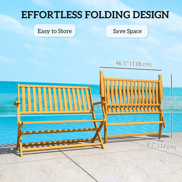 Outdoor Bench, 46.5 inches Foldable Acacia Wood Loveseat with Backrest and Armrests, 705 lbs. Weight Capacity Garden Bench for Outdoors, Patio, Porch, Park, Teak