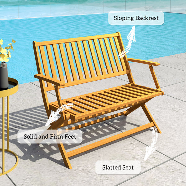Outdoor Bench, 46.5 inches Foldable Acacia Wood Loveseat with Backrest and Armrests, 705 lbs. Weight Capacity Garden Bench for Outdoors, Patio, Porch, Park, Teak