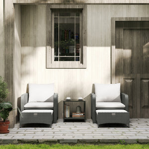 5 Piece Rattan Garden Furniture Set, Wicker Patio Conversation Set with 2 Chairs, 2-Tier Coffee Table, 2 Ottomans and Thick Cushions for Outdoor, Balcony, Bistro, Porch, Cream White