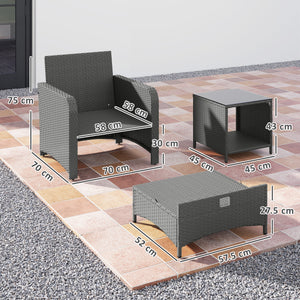 5 Piece Rattan Garden Furniture Set, Wicker Patio Conversation Set with 2 Chairs, 2-Tier Coffee Table, 2 Ottomans and Thick Cushions for Outdoor, Balcony, Bistro, Porch, Cream White