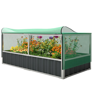 Raised Garden Bed, 5.7 x 3 x 2.3ft Steel Planter Box Outdoor with Cover, Gloves for Growing Vegetables, Flowers, Herbs, Dark Grey